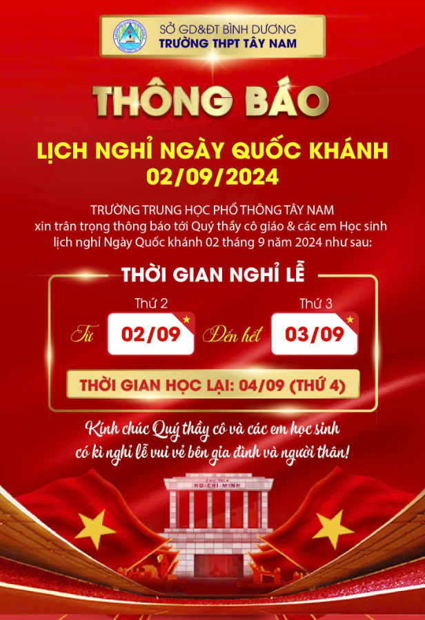 Thông báo nghỉ lễ 2/9